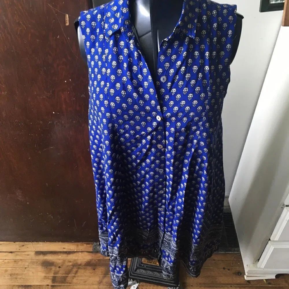 Beachlunchlounge novelty blue sleeveless a-line S shirt dress